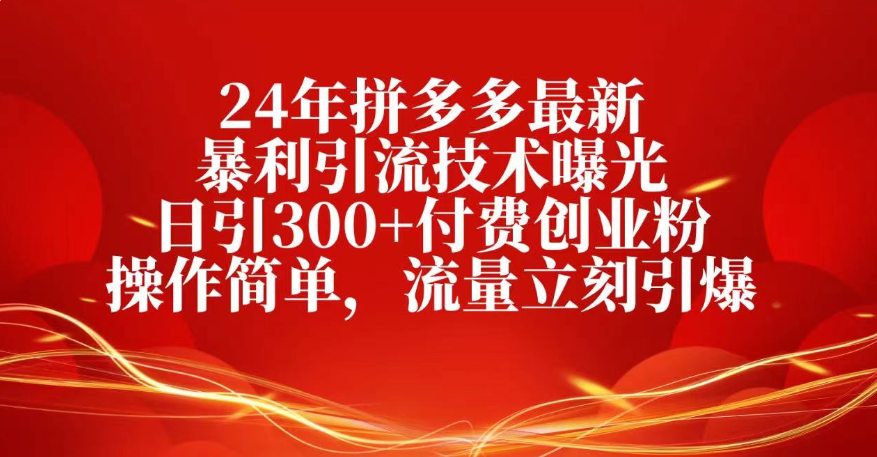 25年拼多多最新暴利引流技术曝光、日引300+付费创业粉操作简单，流量立刻引爆