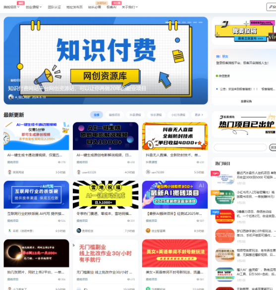 做项目不如卖项目,卖项目不如做网站!!! 阿飞ai网创-开放加盟,做一个与极客搞钱一样的知识付费赚钱模式!