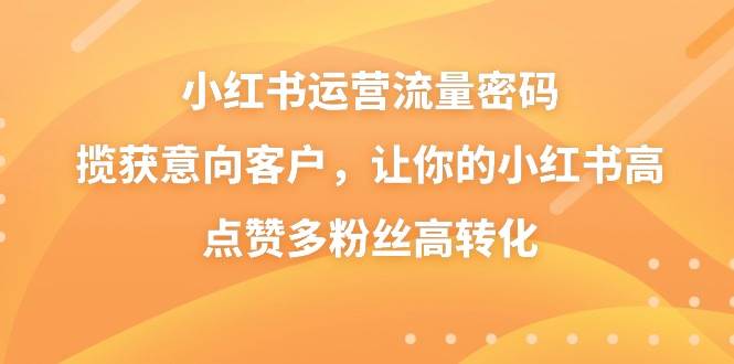 小红书运营流量密码，揽获意向客户，让你的小红书高点赞多粉丝高转化网创吧-网创项目资源站-副业项目-创业项目-搞钱项目网创吧