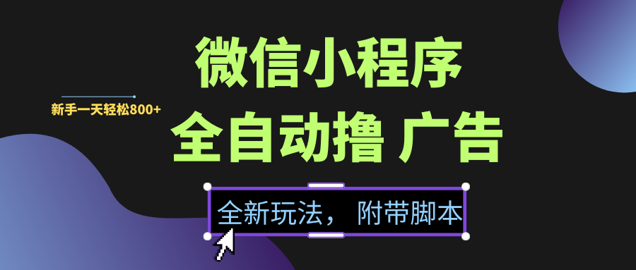 微信小程序挂机撸广告，全新玩法，新手一天轻松800+【附带脚本】网创吧-网创项目资源站-副业项目-创业项目-搞钱项目网创吧