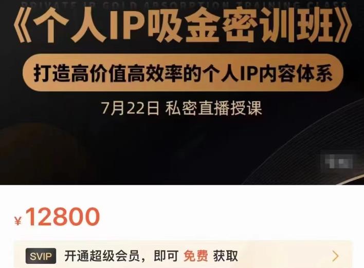 个人IP吸金密训班,打造高价值高效率的个人IP内容体系(价值12800元)网创吧-网创项目资源站-副业项目-创业项目-搞钱项目网创吧
