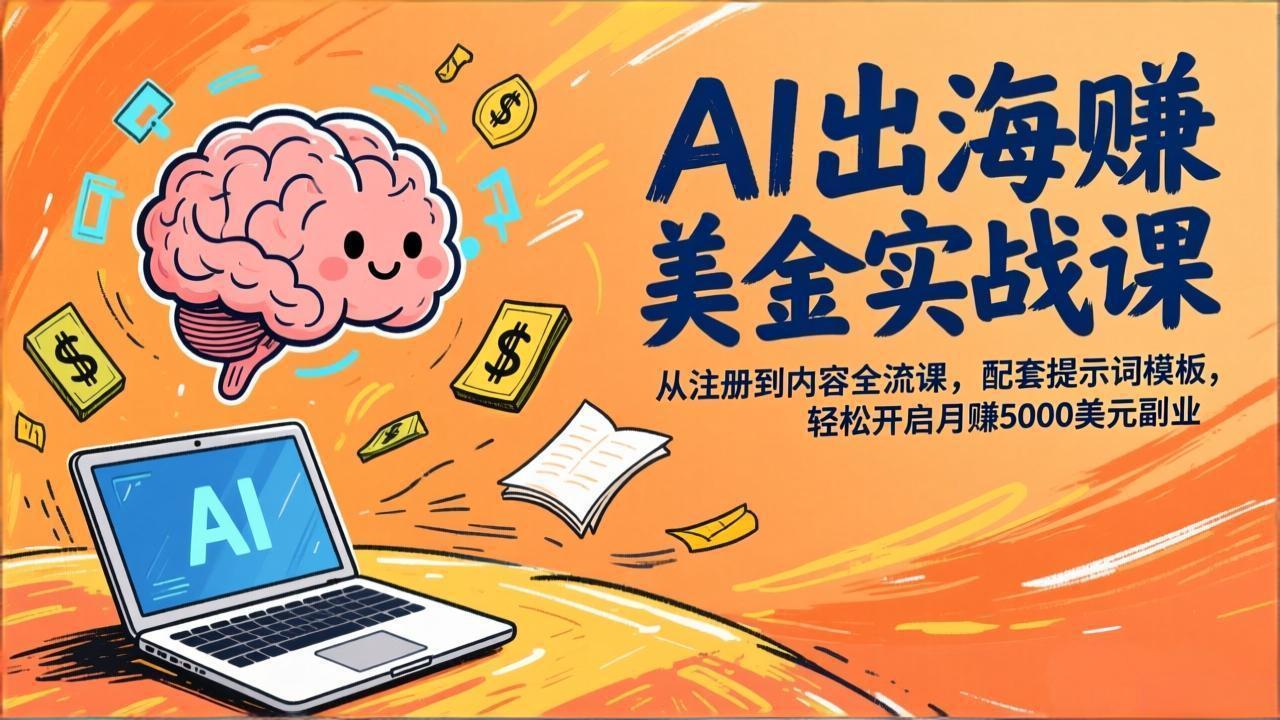 AI出海赚美金实战课，从注册到内容全流程，配套提示词模板，轻松开启月赚5000美元副业网创吧-网创项目资源站-副业项目-创业项目-搞钱项目网创吧